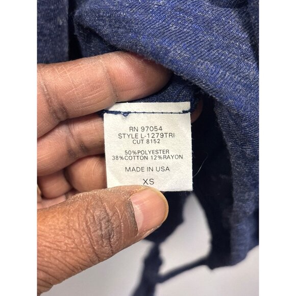 Lanston Navy Blue Halter Top XS Adjustable Drawstring Hem Lightweight Blend Made - Picture 6 of 10